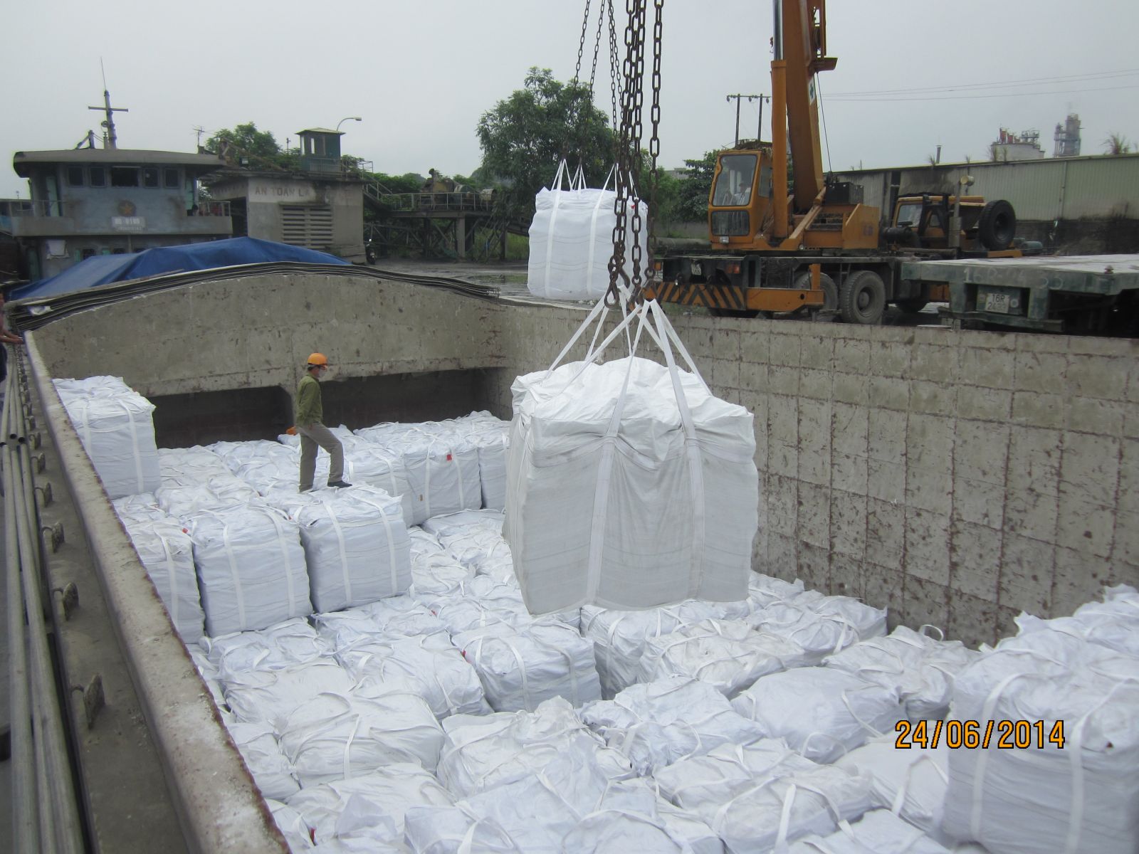 Bagged cement in sling bag 